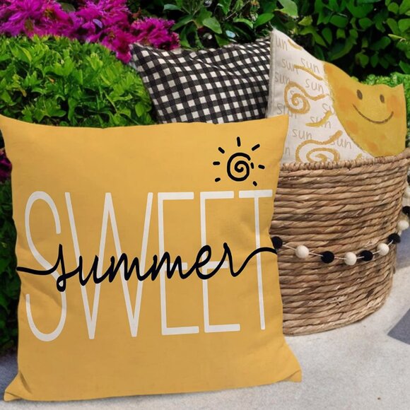 Summer Decorative Pillow Covers Throw Cases Farmhouse Accent Floral Decor 18" - Picture 2 of 4